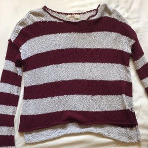 Hollister Red and White Striped Knit Sweater